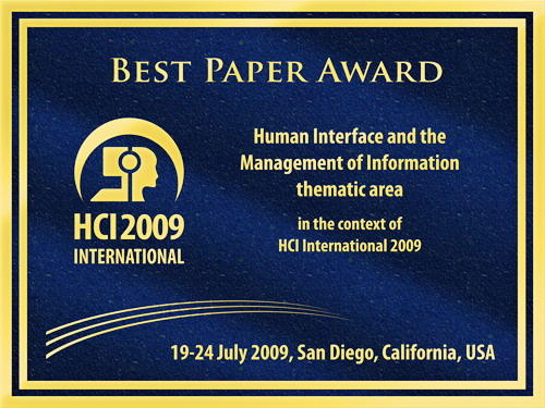 Human Interface and the Management of Information Best Paper Award. Details in text following the image.